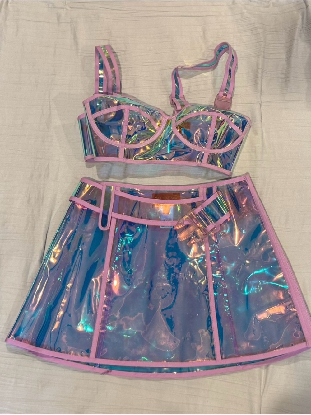 Dollskill Club Exx Iridescent Lavender Trim Bustier & Mini Skirt Set - Picture 3 of 5